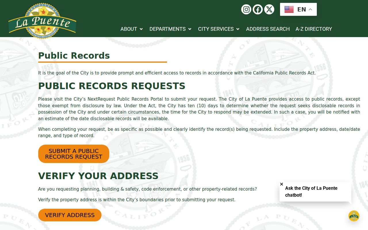 La Puente residents directory public records request guidance