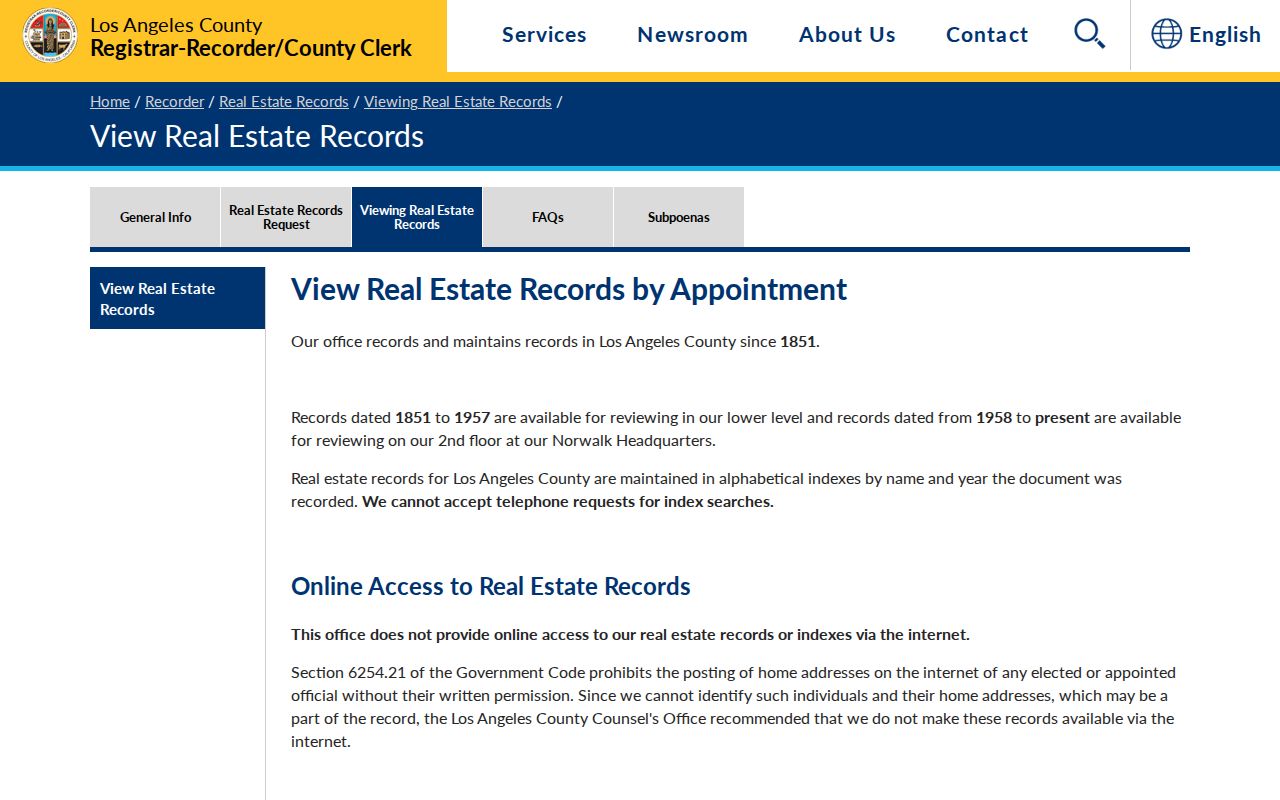 La Puente street directory Los Angeles County recorder index access